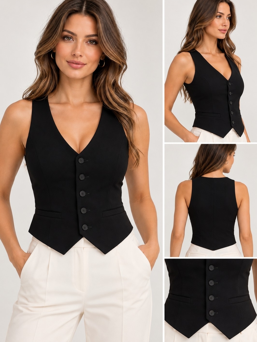 Express Black Tailored Button-Front Vest – Chic & Timeless